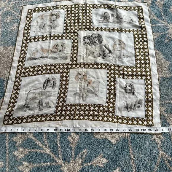 Dog Print Silk Scarf in Ivory and Gold - Picture 6 of 8